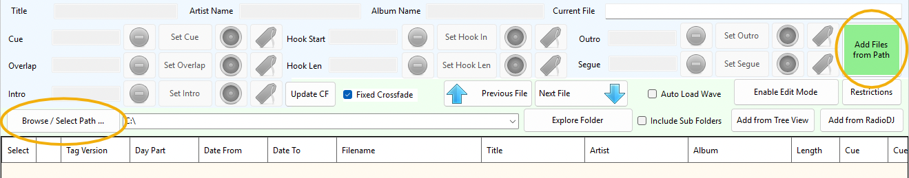 Pick the folder, then click the green button to load it.