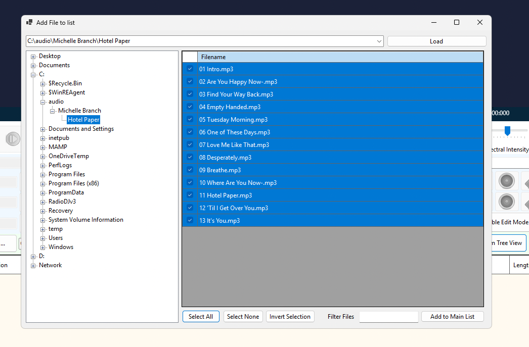 Tree View lets you browse network drives and pick songs one by one.
