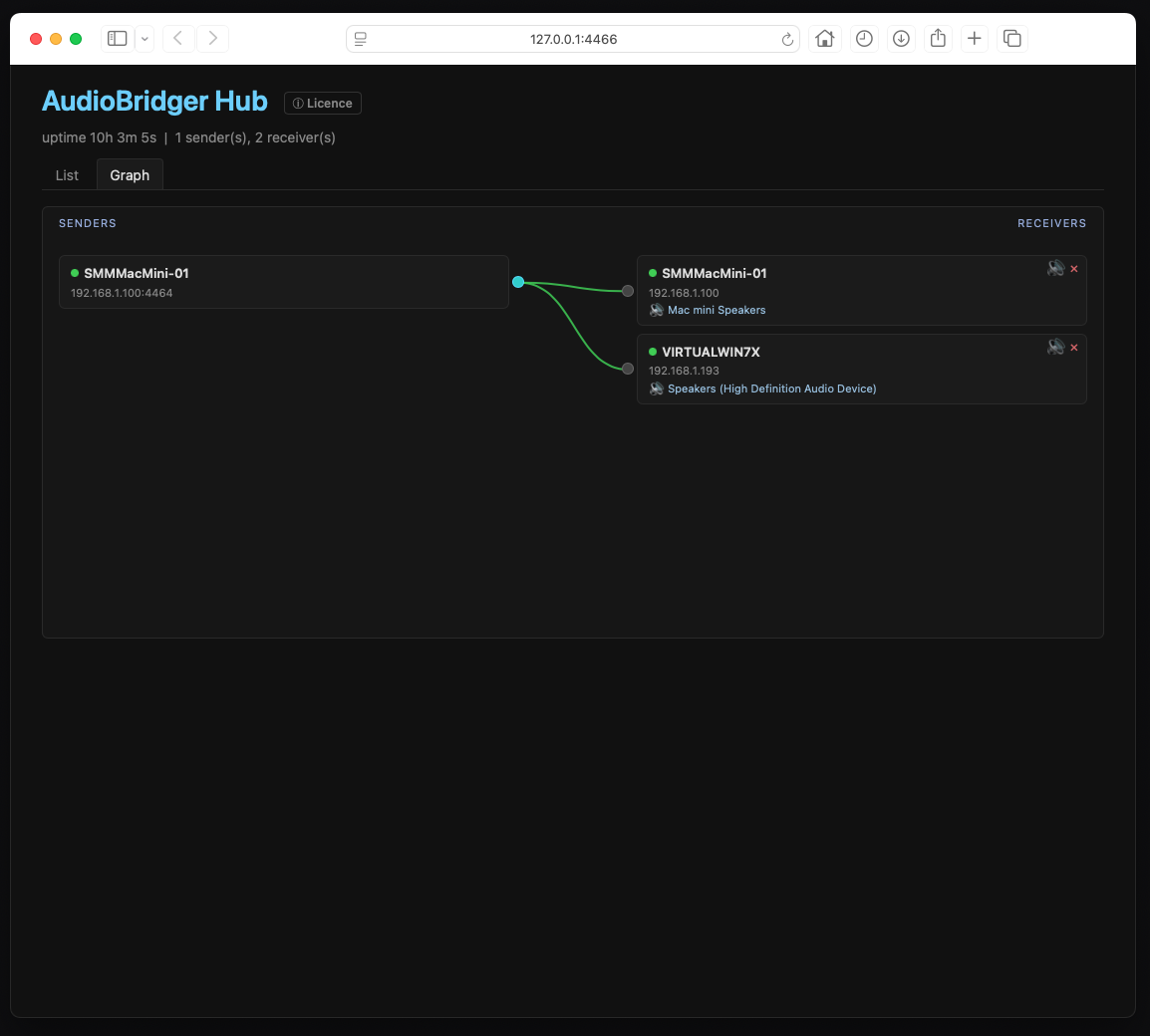 AudioBridger hub: graph view